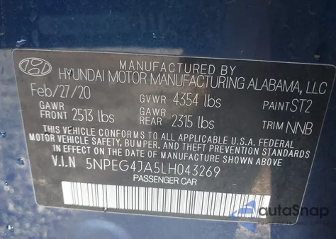 2020 Hyundai Sonata Se z USA, uszkodzony, nr VIN 5NPEG4JA5LH043269